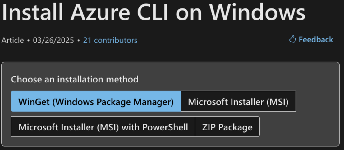 Ways of installing Azure CLI on Windows