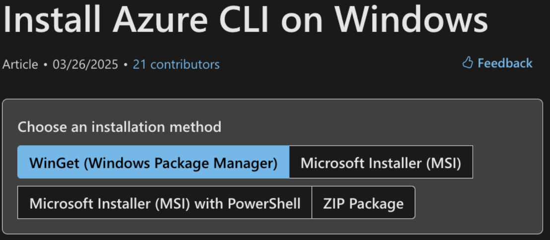Ways of installing Azure CLI on Windows