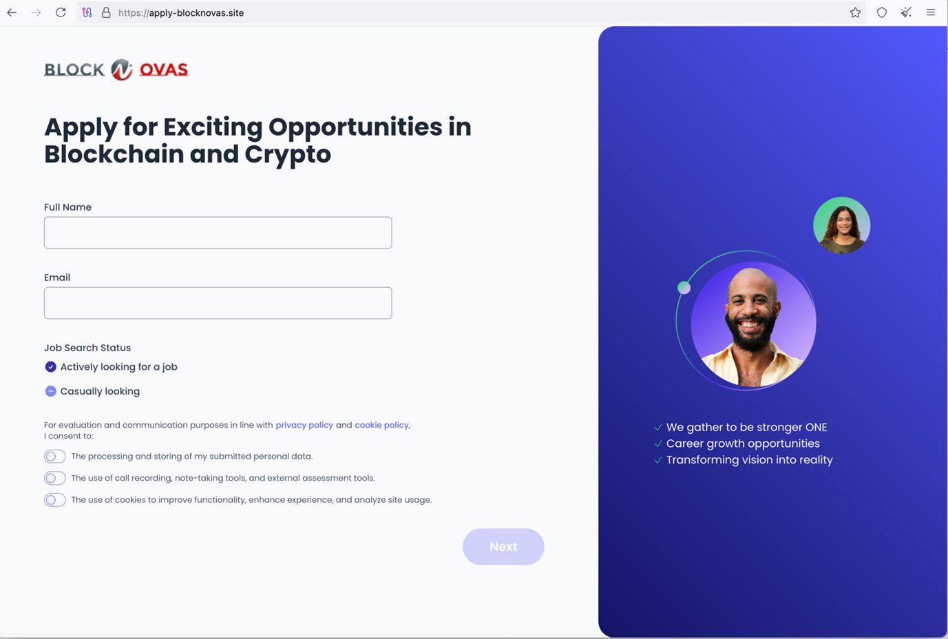 Figure 4. Application website for BlockNovas created in early March 2025