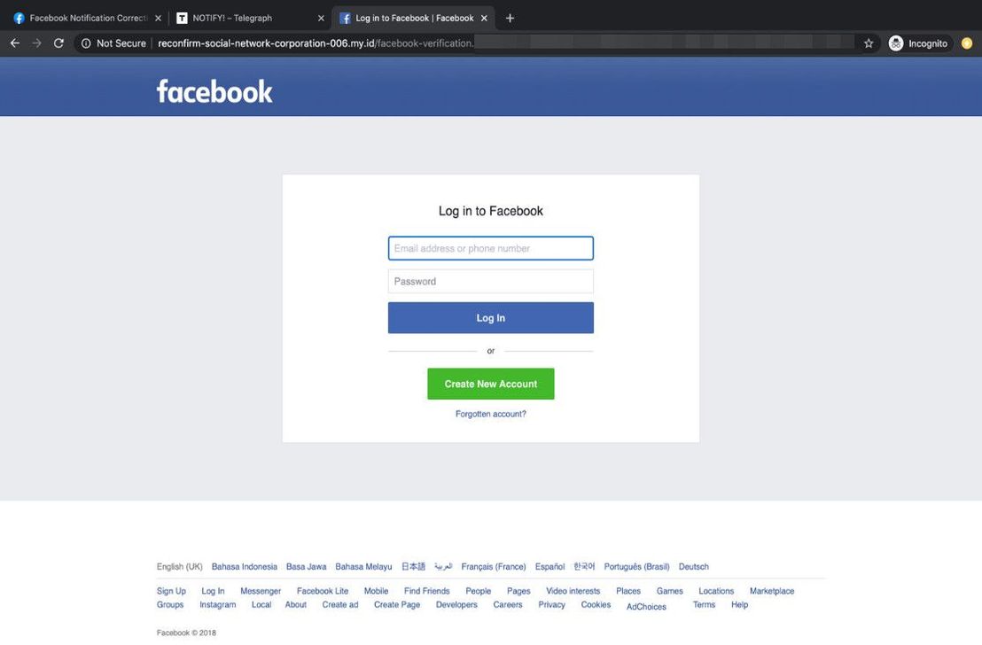 A phishing login page