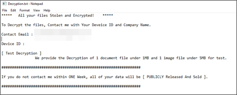 Figure 20. Decryption.txt containing the contact email