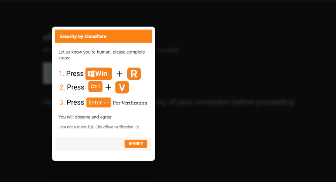 ClickFix page urging the user to execute a set of commands to verify CAPTCHA