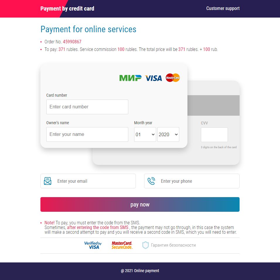 A fake online payment service site