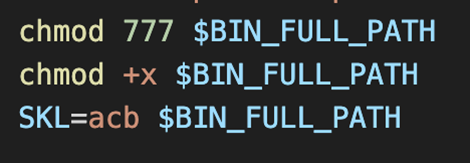Figure 7. Assigning a Linux environment variable to the Kinsing binary, then executing it