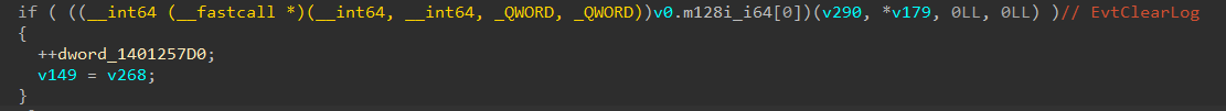 Figure 11. Event log clearing using EvtClearLog API 