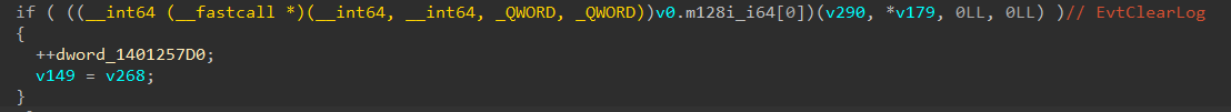 Figure 11. Event log clearing using EvtClearLog API 