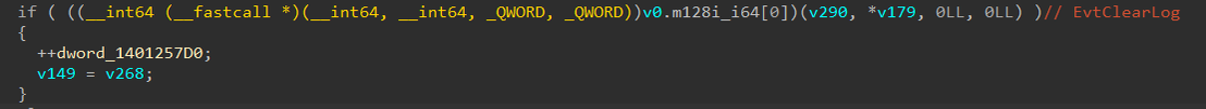 Figure 11. Event log clearing using EvtClearLog API
