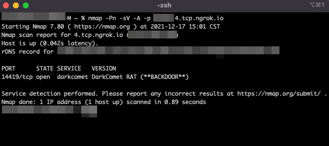 Figure 21. DarkComet being hosted on one of ngrok's TCP ports