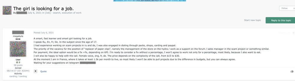 Figure 14. Forum user discussing job qualifications with their gender explicitly stated in the title