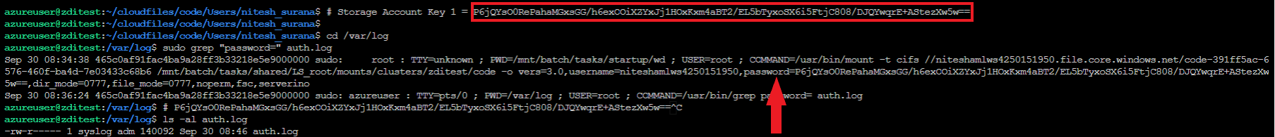 Figure 11. Storage account credential in authorization logs