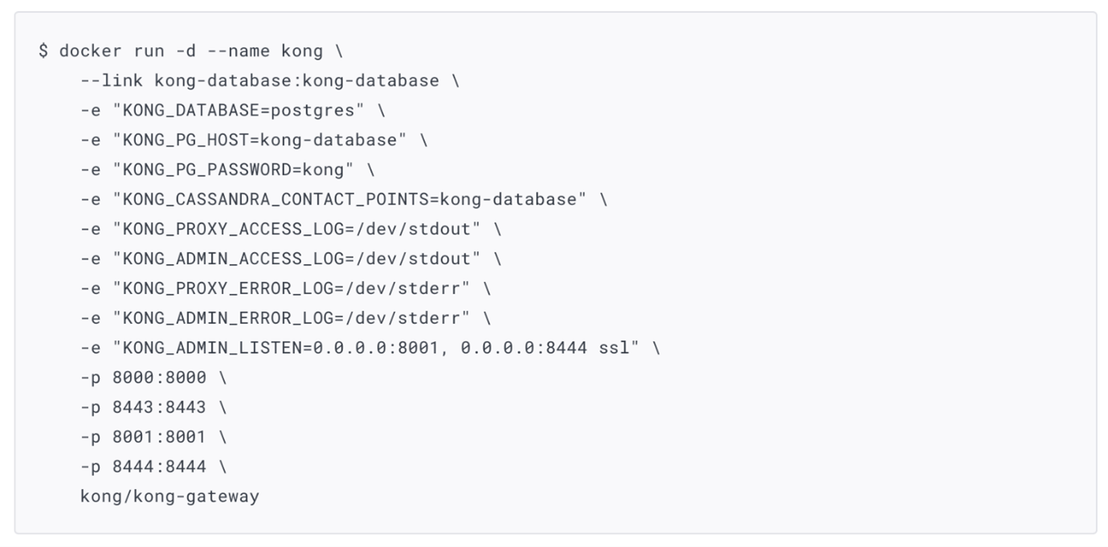 Figure 7. Docker hub official image example exposing port admin 8001 and 8444