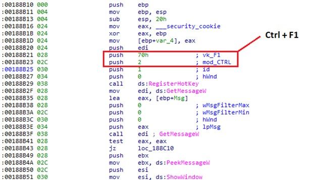 Figure 4. The function used for registering the hotkey