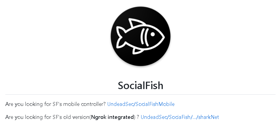 Figure 14. The Social Fish website offering an older version with ngrok integrated