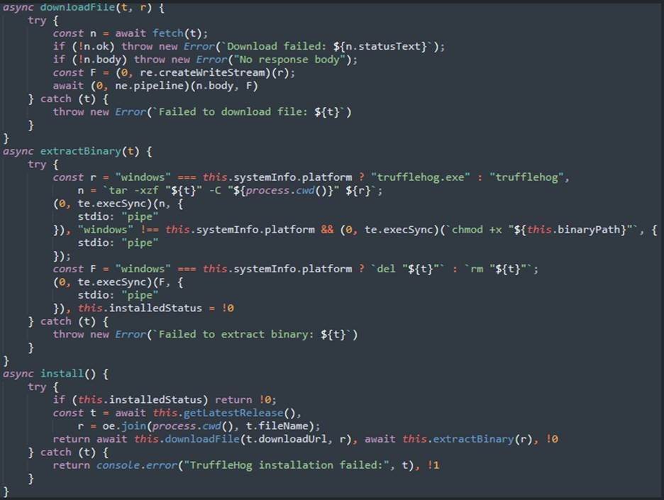Figure 16. Downloading and extracting the TruffleHog binary