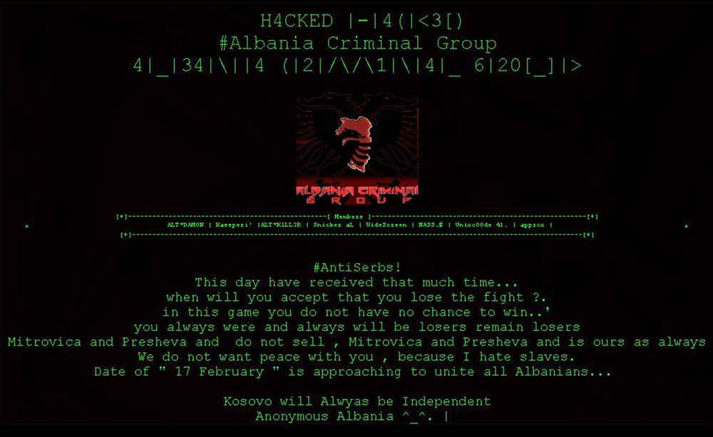 Defacement pages supporting Kosovo