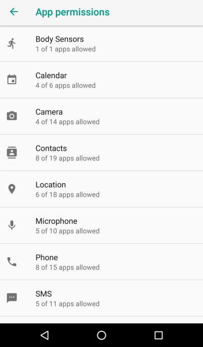 Figure 8. Screenshot of Android 8.0’s App permissions UI