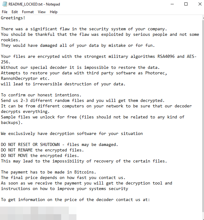 LockerGoga's ransom note