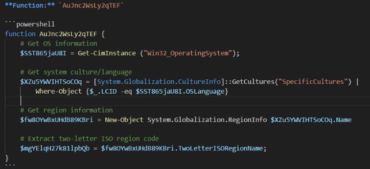 Figure 5. The deobfuscated malware code showing how it accesses the Registry to gather and check for installed applications (top), and the deobfuscated and organized code showing how it collects specific system information (fingerprinting)