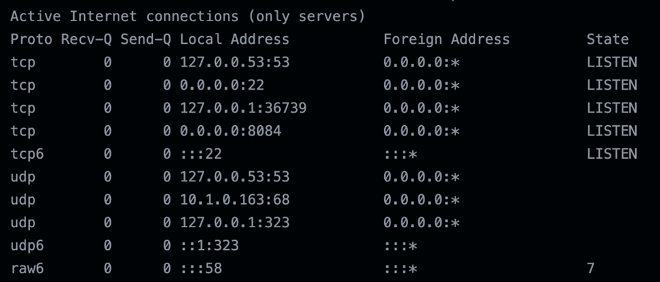 Trimmed output of the netstat –nl command ran on Ubuntu on Oct. 14, 2021