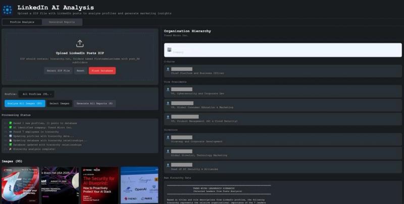 When we first upload the zip package to our tool, it automatically processes all images to remove duplicates and analyzes hierarchy.txt to understand the corporate hierarchy of the employees included.