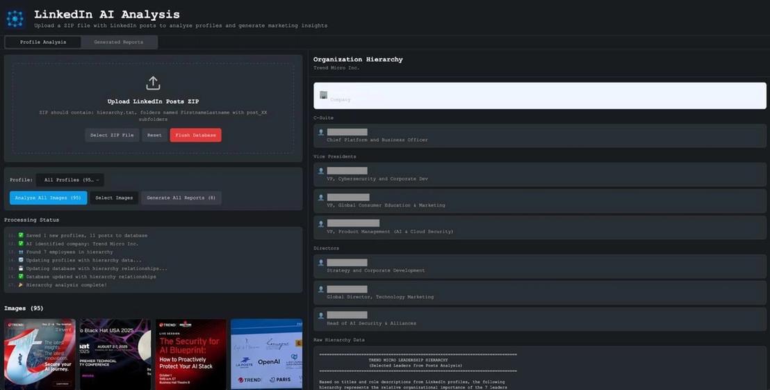 When we first upload the zip package to our tool, it automatically processes all images to remove duplicates and analyzes hierarchy.txt to understand the corporate hierarchy of the employees included.