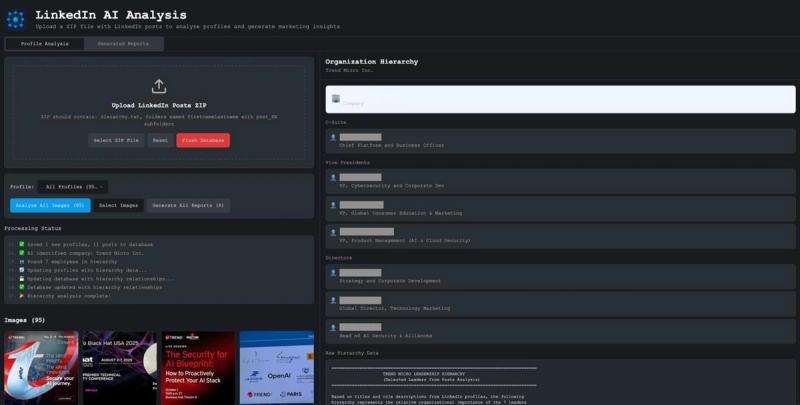When we first upload the zip package to our tool, it automatically processes all images to remove duplicates and analyzes hierarchy.txt to understand the corporate hierarchy of the employees included.