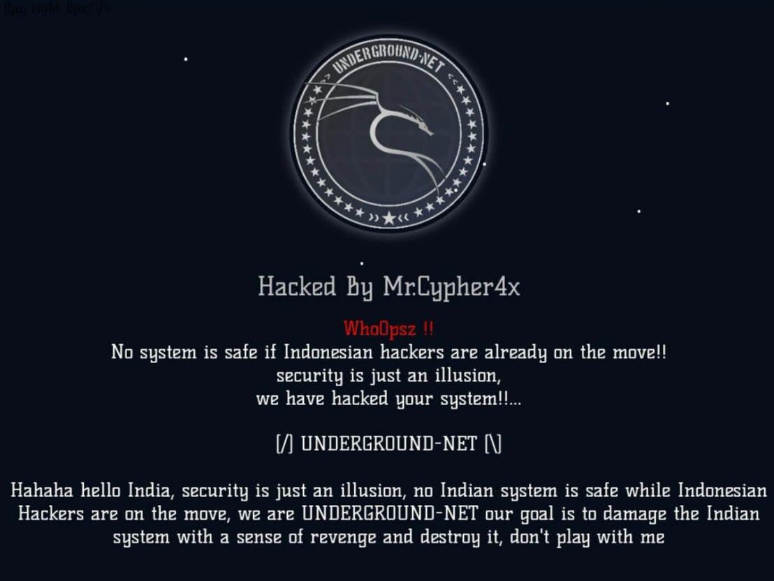  “underground-net”, an Indonesian group, defacing an Indian site