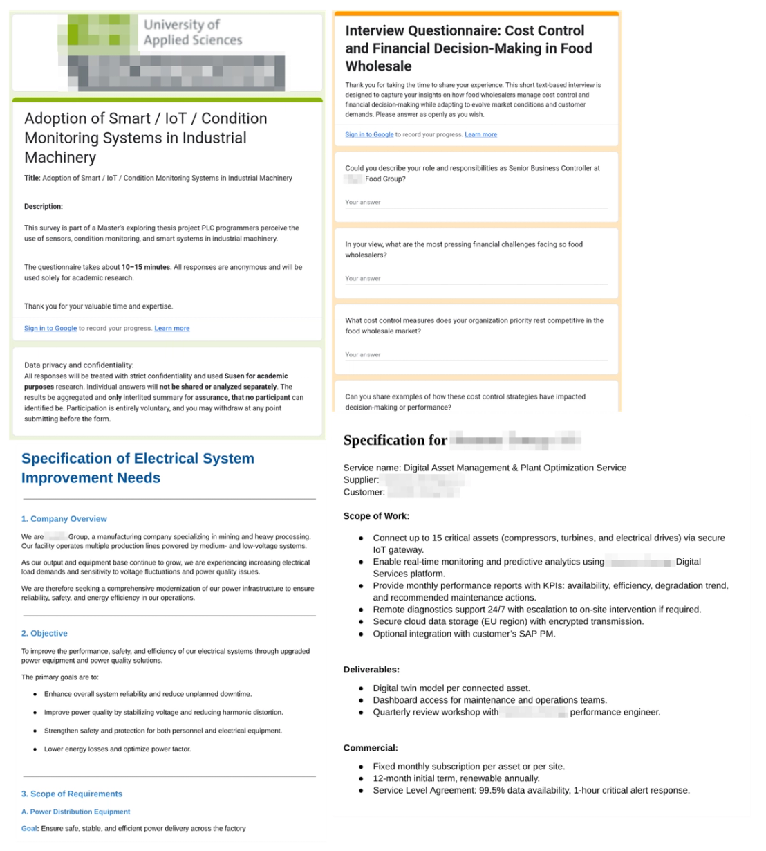 Figure 2. Targeted decoy forms meant for different verticals, IT companies, food industry, and two energy sector suppliers, respectively