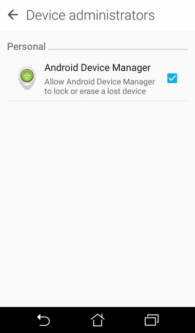 Figure 5. Screenshot of an Android’s Device administrators UI