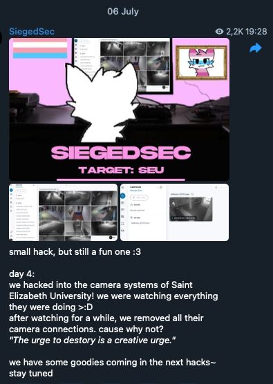 SiegedSec claiming responsibility for hacking into a university’s camera system