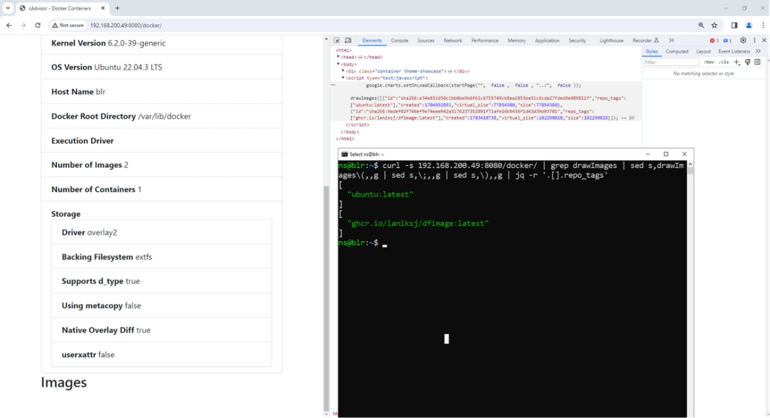 Figure 6. Fetching all container image names using the web UI