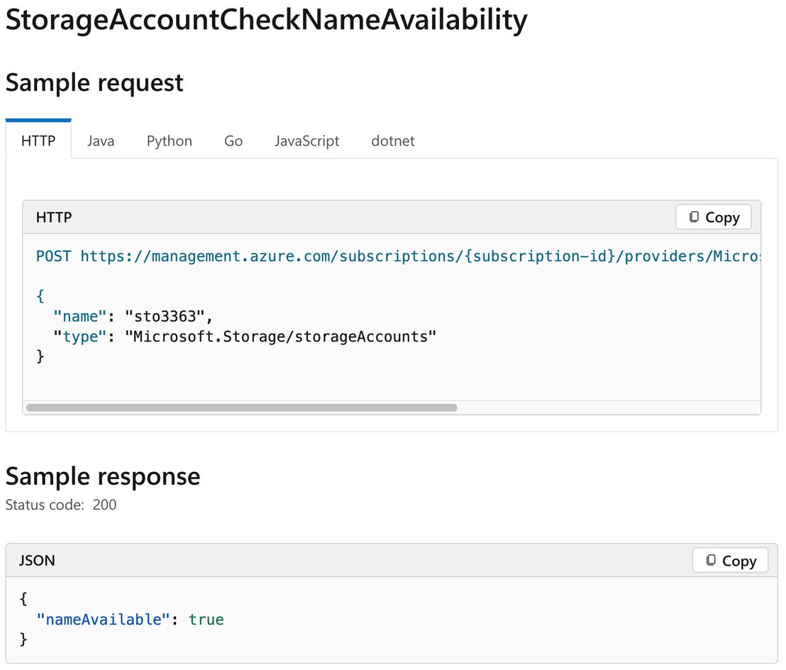 Azure REST API for checking Storage account names