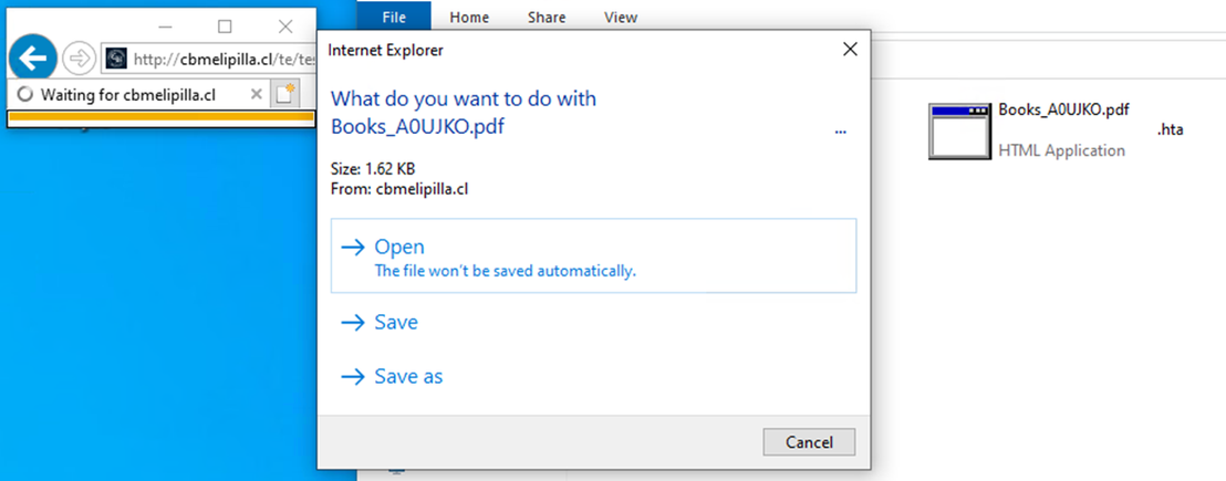 Figure 9. Internet Explorer downloads the “Books_A0UJKO.pdf<26 spaces>.hta” file