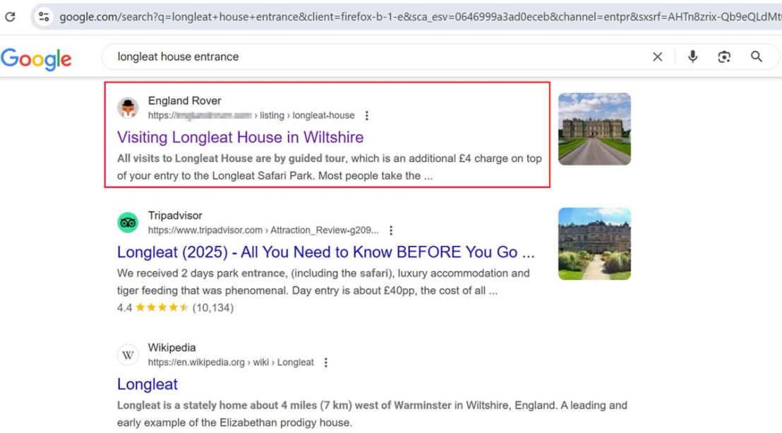 A fake CAPTCHA landing page appearing at the top of Google Search results as a result of SEO poisoning techniques