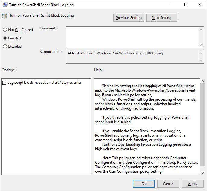 Enabling script block logging
