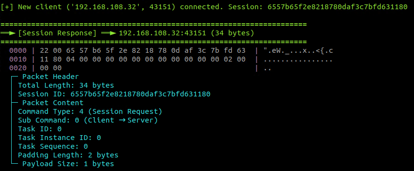 Figure 14. Server response with session ID