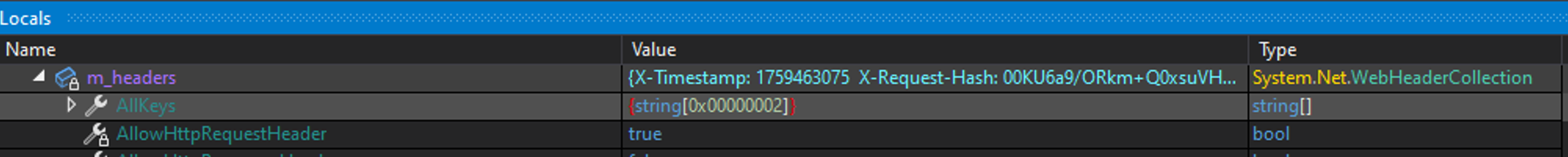 Figure 10. Custom header containing hashed secret and execution timestamp 