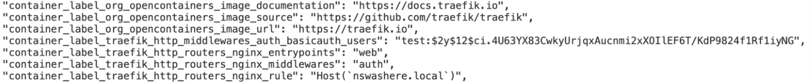 Figure 15. Container labels from cAdvisor containing Traefik routing configuration