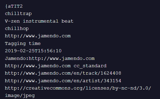 The header of MP3 files sharing the consistent pattern of containing jamendo[.]com