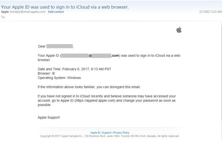 Figure 3: Comparison of an Apple ID warning with a phishing attempt