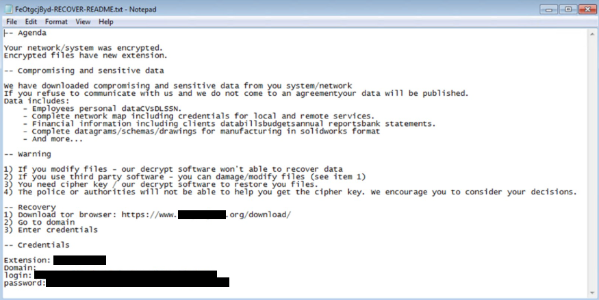 Agenda ransomware Go variant ransom note