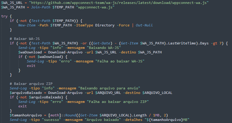 Figure 7. Downloading the WhatsApp automation library and the ZIP payload